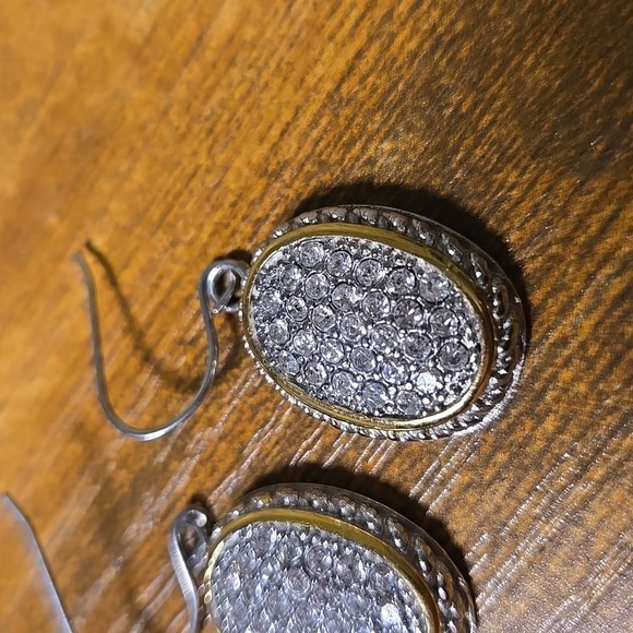 silver and gold toned earrings with gemstones - Picture 2 of 4
